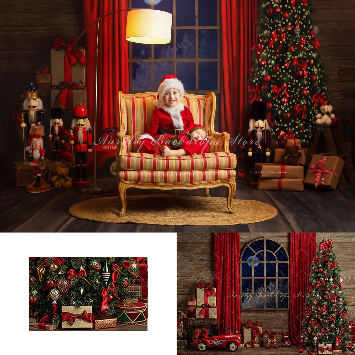 Santa Claus Magic Night Backgrounds Kids Adult Photography Props Child Baby Window Moon Xmas Tree Decors Photo Studio Backdrops