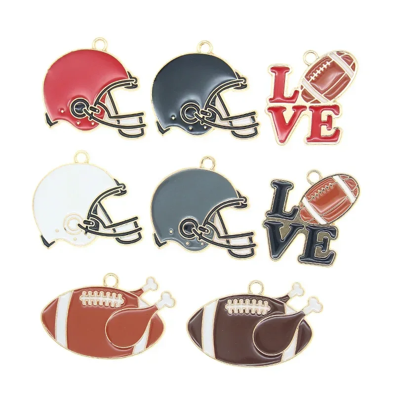 10pcs American Football Charms Earrings DIY Accessories Helmet Pendant for Bracelet Handmade Material Cute Enamel Charm image 5