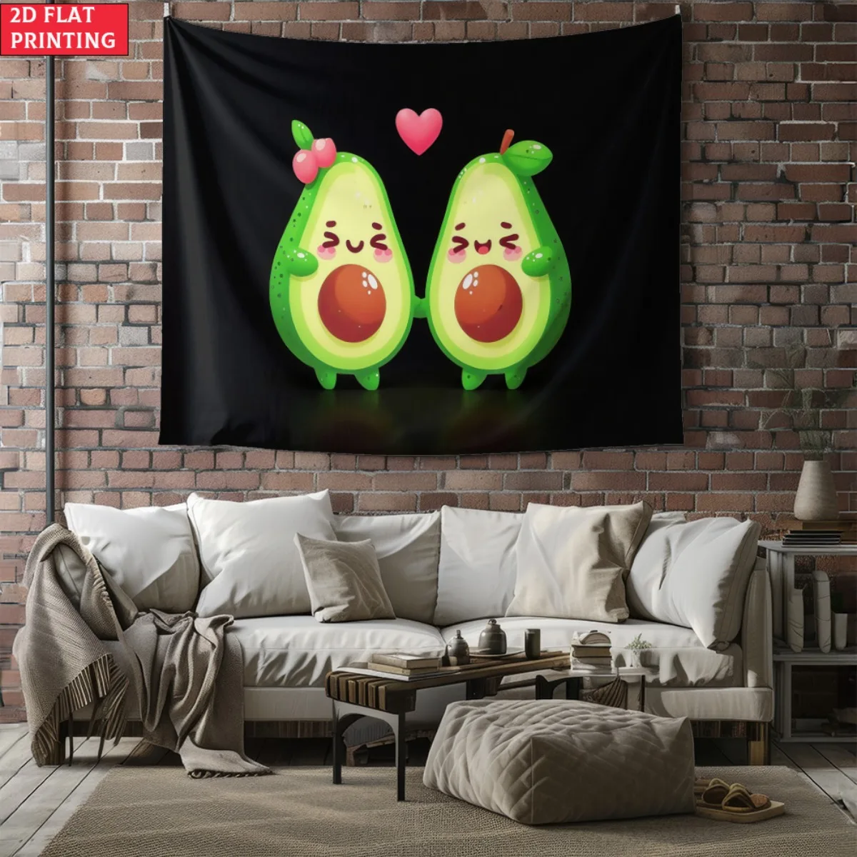 Cute Avocado Couple Love Heart Tapestry Kawaii Wall Art Fun Kitchen Decor Romantic Gift For Her Boyfriend Room Decoration