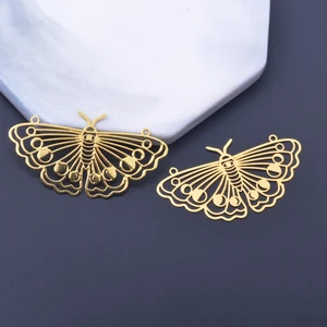 Encantos de Filigrana De Latão Oco-out, Borboleta, Sereia, Aço Inoxidável, Pingente De Cor De Ouro, Jóias DIY, Fazer Brincos, 10PCs 10 principais vendas borboleta metal aplique - №4