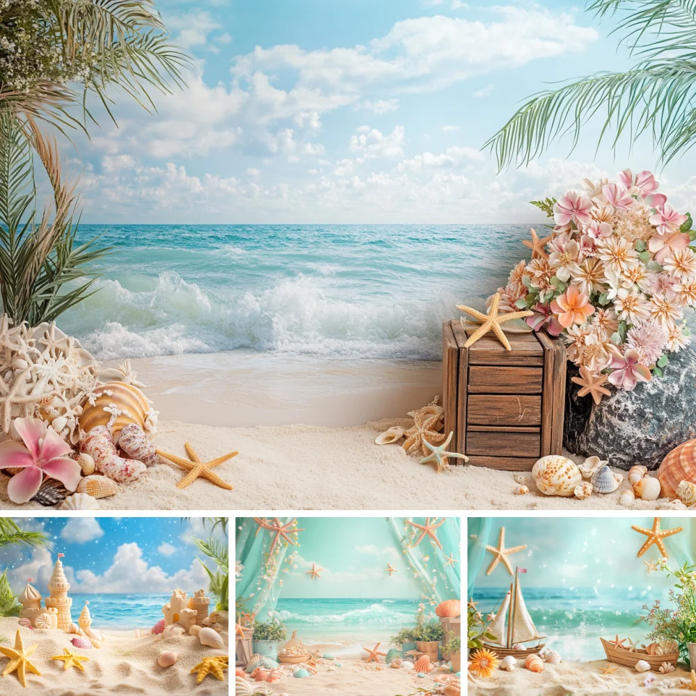 

Seascape Beach Theme Party Decoration Background Reef Ocean Starfish Backdrop Baby Shower Photography Studio Supplies Banner