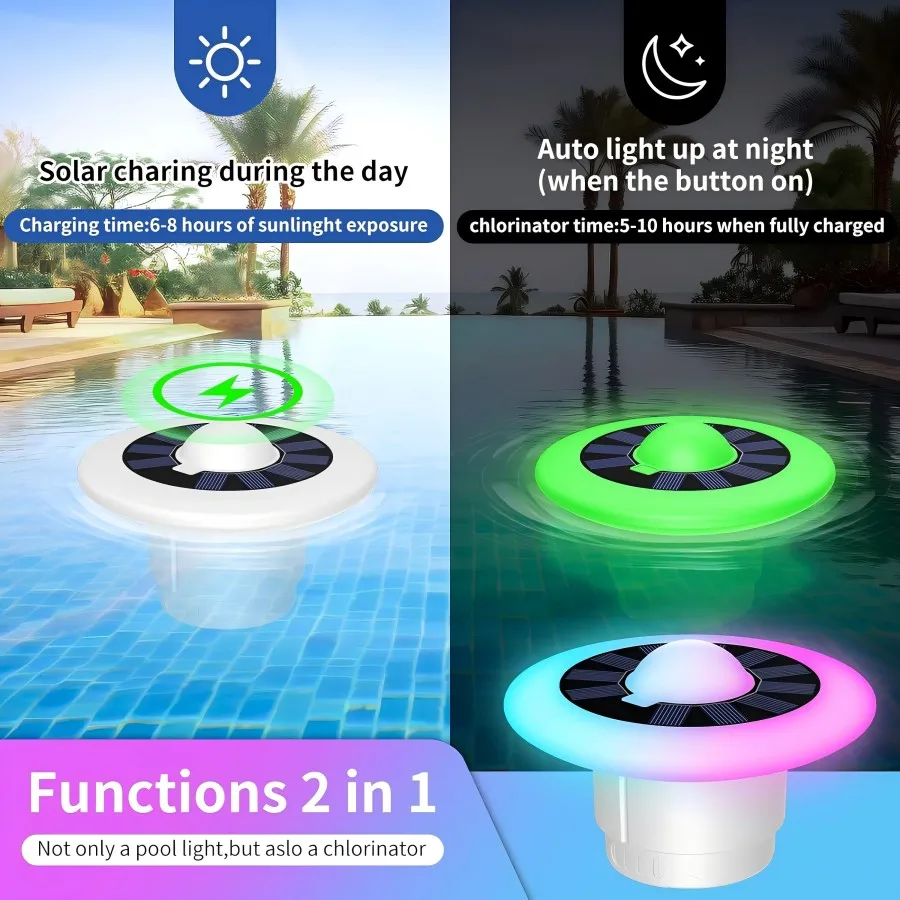 Pool Solar Light, Solar Floating Pool Light, Solar Chloride Piece Floater, Suitable for Hot Tub Pond Pool Light