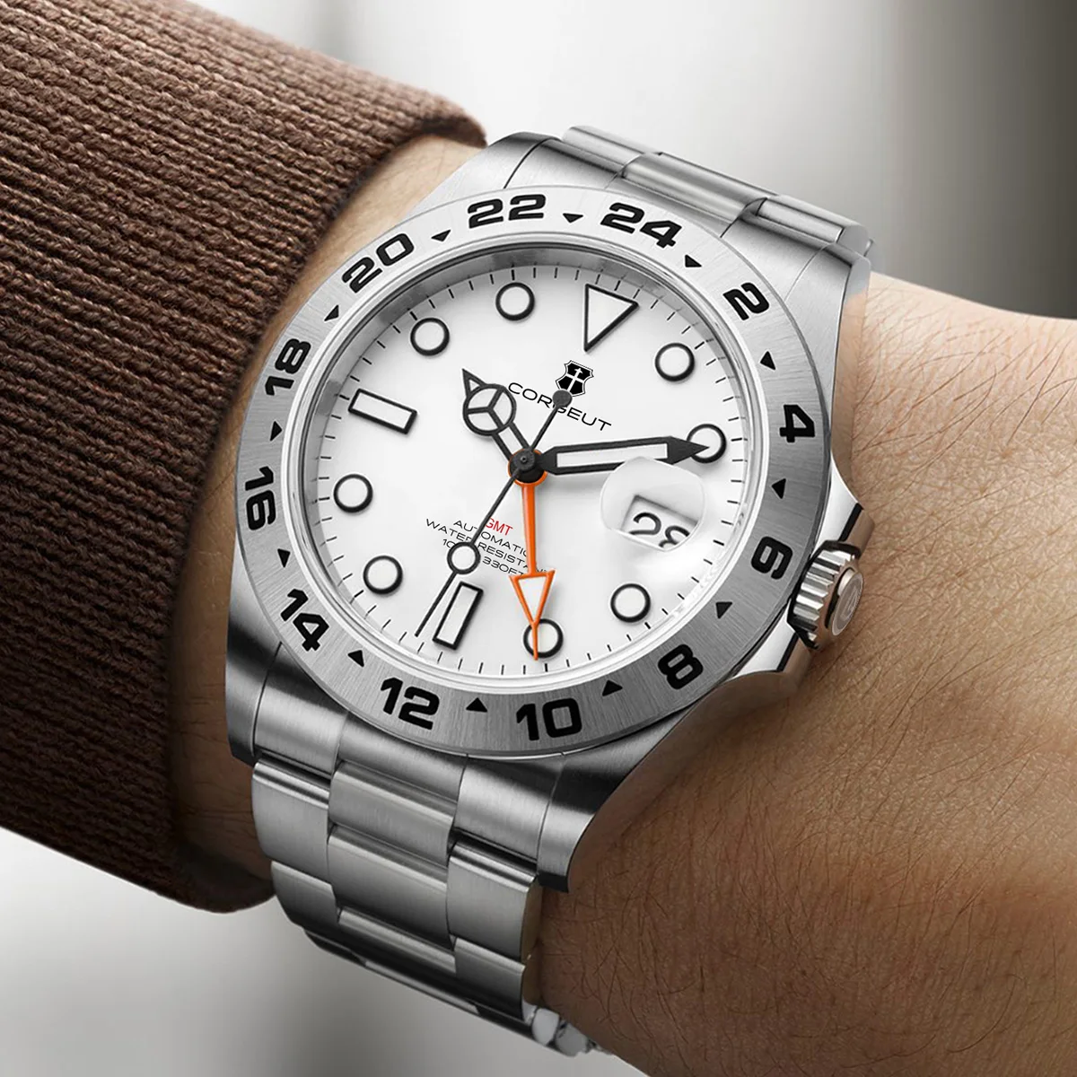 커스텀 럭셔리 39mm NH34 오토매틱 기계식 GMT 시계 풀 스틸 남성용 시계 사파이어 야광 방수 남성용 렐로즈 옴브레