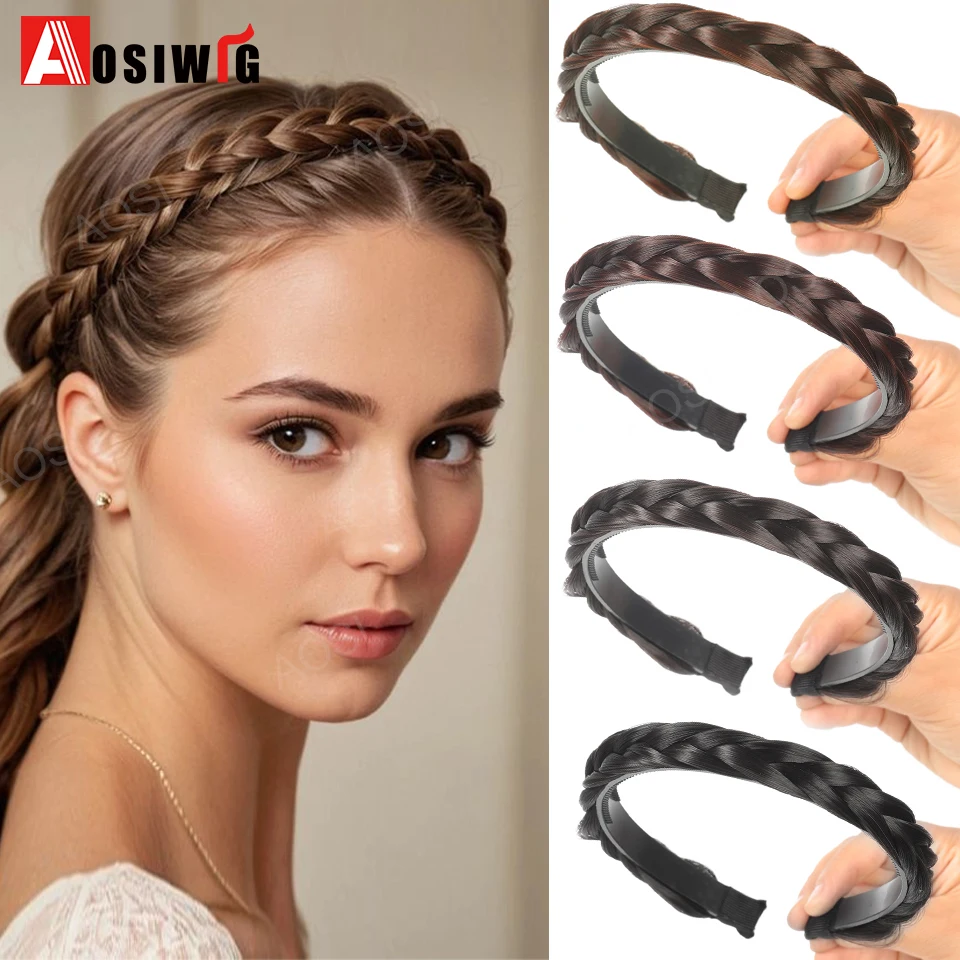 

AOSI Synthetic Wig Fried Dough Twist Braided Hair Bands Fashion Braids Hair Accessories Women Wig Headband Daily Wear ﻿