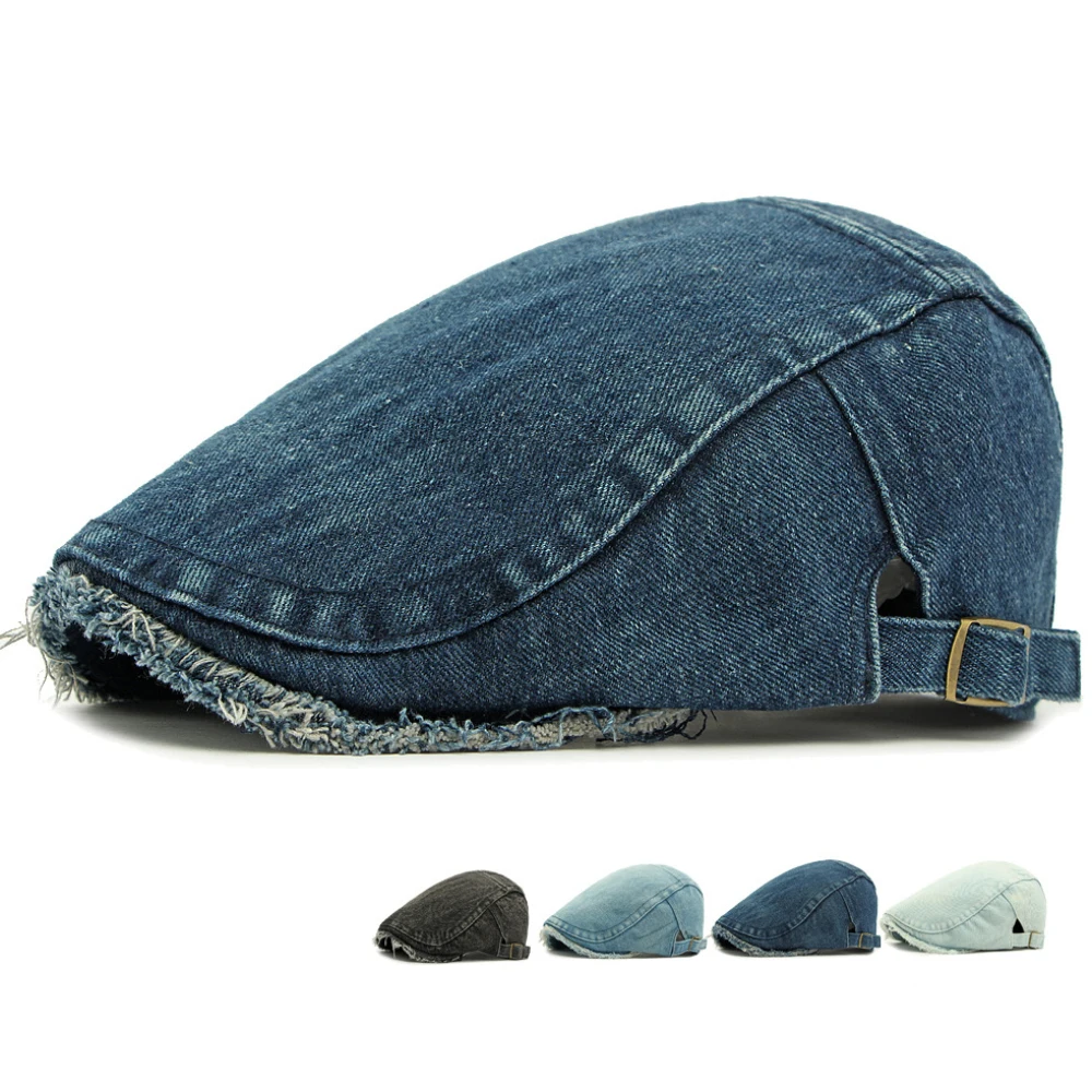 

HT4797 New Stylish Beret Cap Men Women Shabby Brim Denim Hat Male Female Artist Painter Beret Hat Adjustable Ivy Flat Cap Berets