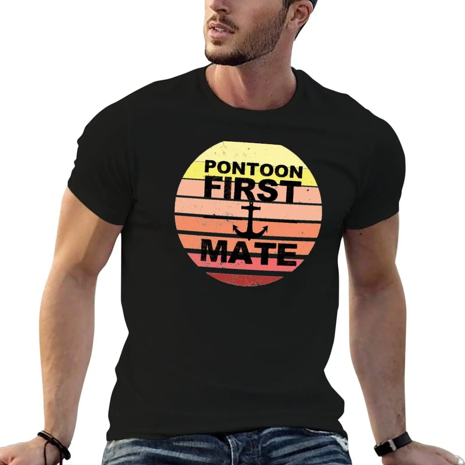 Pontoon First Mate Pontooning Boating Boat River Life Vintage Sunset T-Shirt aesthetic clothes plus size tops mens clothes