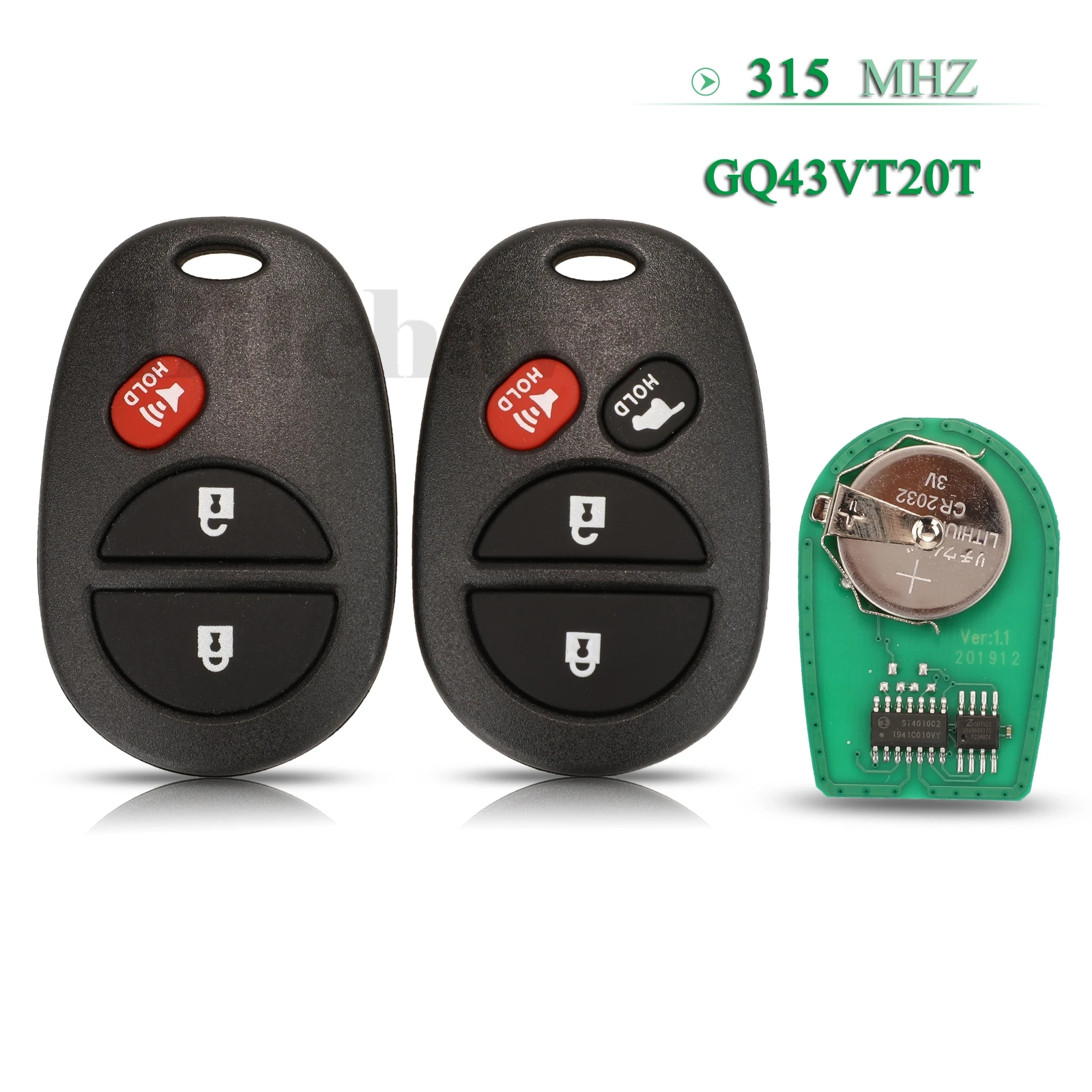 

jingyuqin 5PCS For Toyota Tacoma Tundra Highlander Sequoia Sienna 2008-2012 FOB 3/4 Buttons 315Mhz Remote Car Key GQ43VT20T