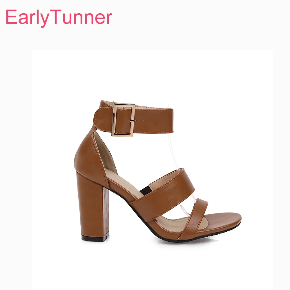 2026 Summer Sweet Women Sandals Round Toe High Block Heel Lady Daily Shoes Small Large Plus Size 11 32 45 Non-slip