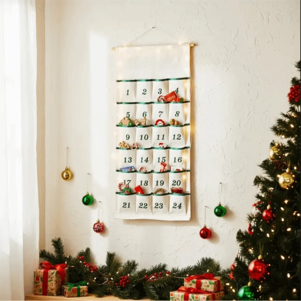 With 24 Pockets Christmas Wall Hanging Storage Pouch Space-saving Good Load-bearing Christmas Countdown Calendar DIY Numbered