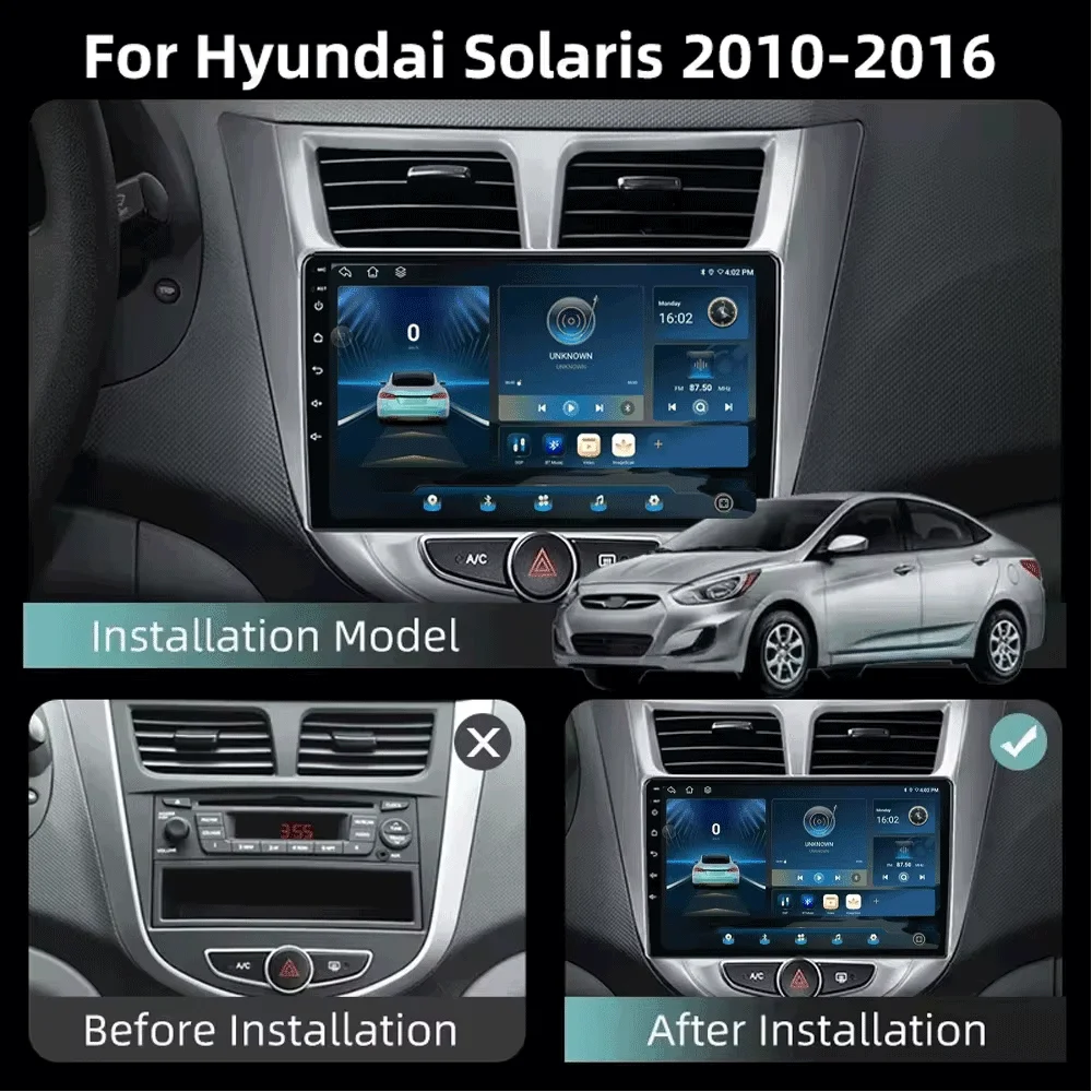 Android 16 Car Radio for Hyundai Solaris Verna Accent 1 2010 - 2016 Multimedia Video Player 2 Din DVD Head Unit Carplay GPS FM