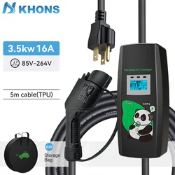 Khons Type1 Caricatore per veicoli elettrici portatile 3.5KW Wallbox per veicoli elettrici 16A Ricarica per auto elettriche Spina Schuko Cavo da 5 m