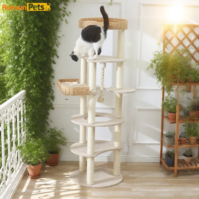 Cat climbing frame large luxury tree integrated solid wood multi-layer climbing frame oversized treehouse climbi