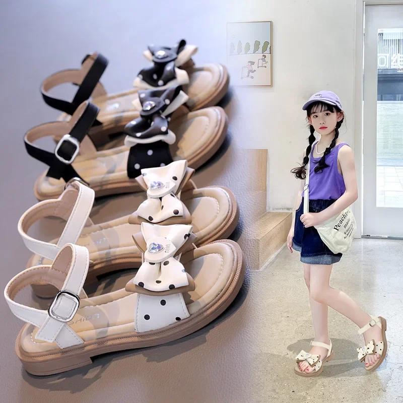 

Children's Shoes Girls' Sandals 2024 Summer New Open Toe Cute Bow Baby Princess Sandals Soft Sole Kids Beach Shoes