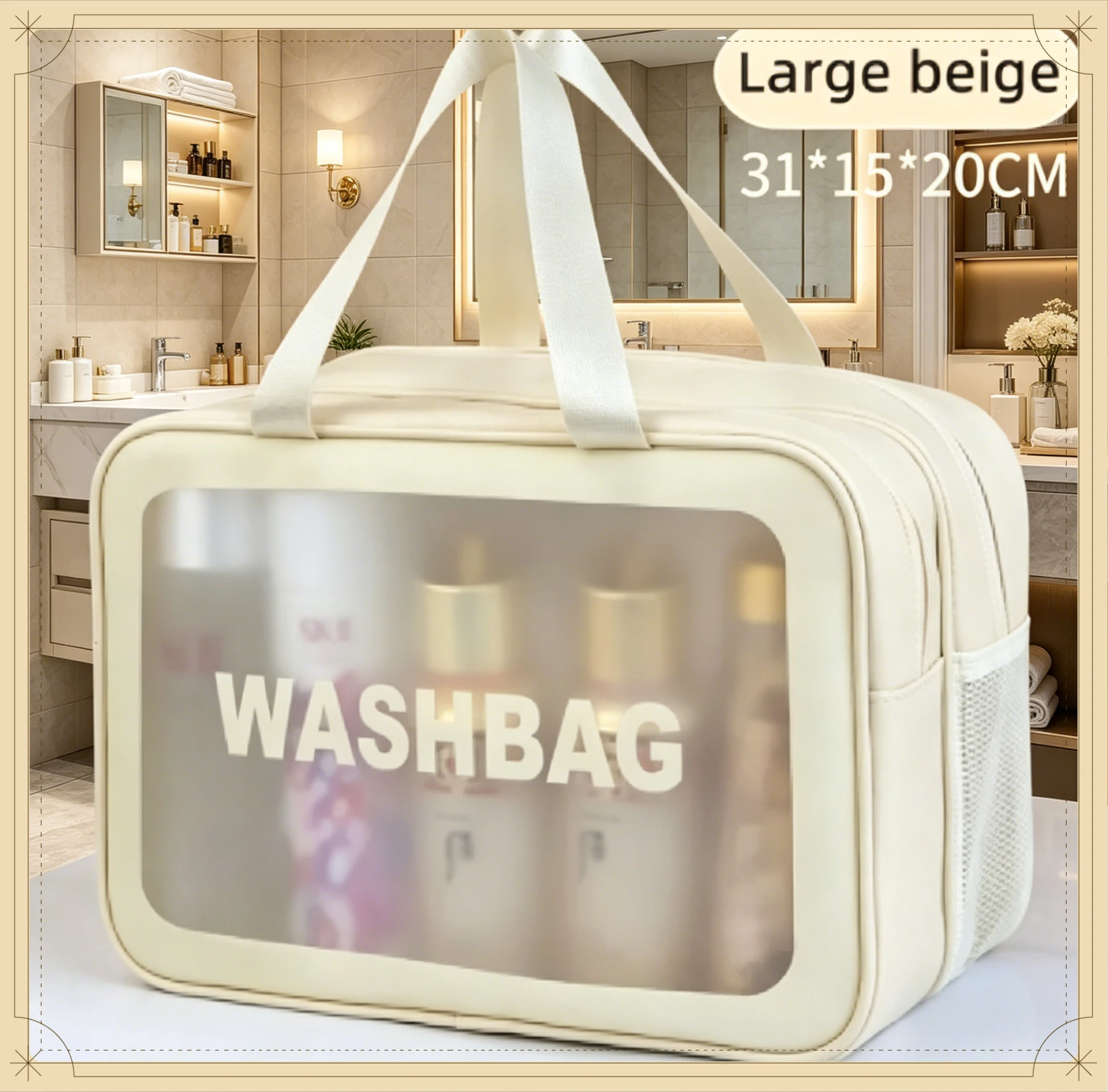 

Dry Wet Separation Storage Bag Transparent Double Layer PU Toiletry Bag Portable Travel Cosmetic Pouch for Gym Swimming