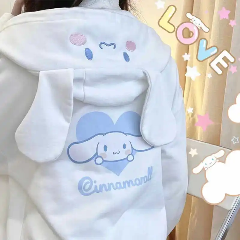 Sanrio Cinnamoroll Kuromi Melodie Trui Pompom Purin Lolita Jas Meisje Lieve Capuchon Lente Herfst Cosplay Dunne Stijl Warm Cadeau