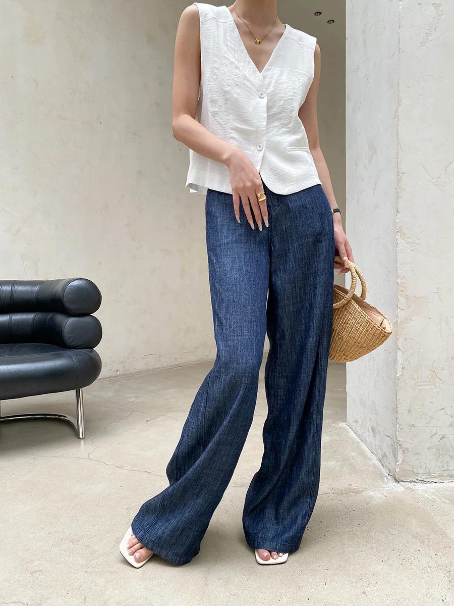 Sommerliche Damen-Weste, einfarbig, modisch, mit Stickerei, V-Ausschnitt, ärmellos, elegant – Detail 5