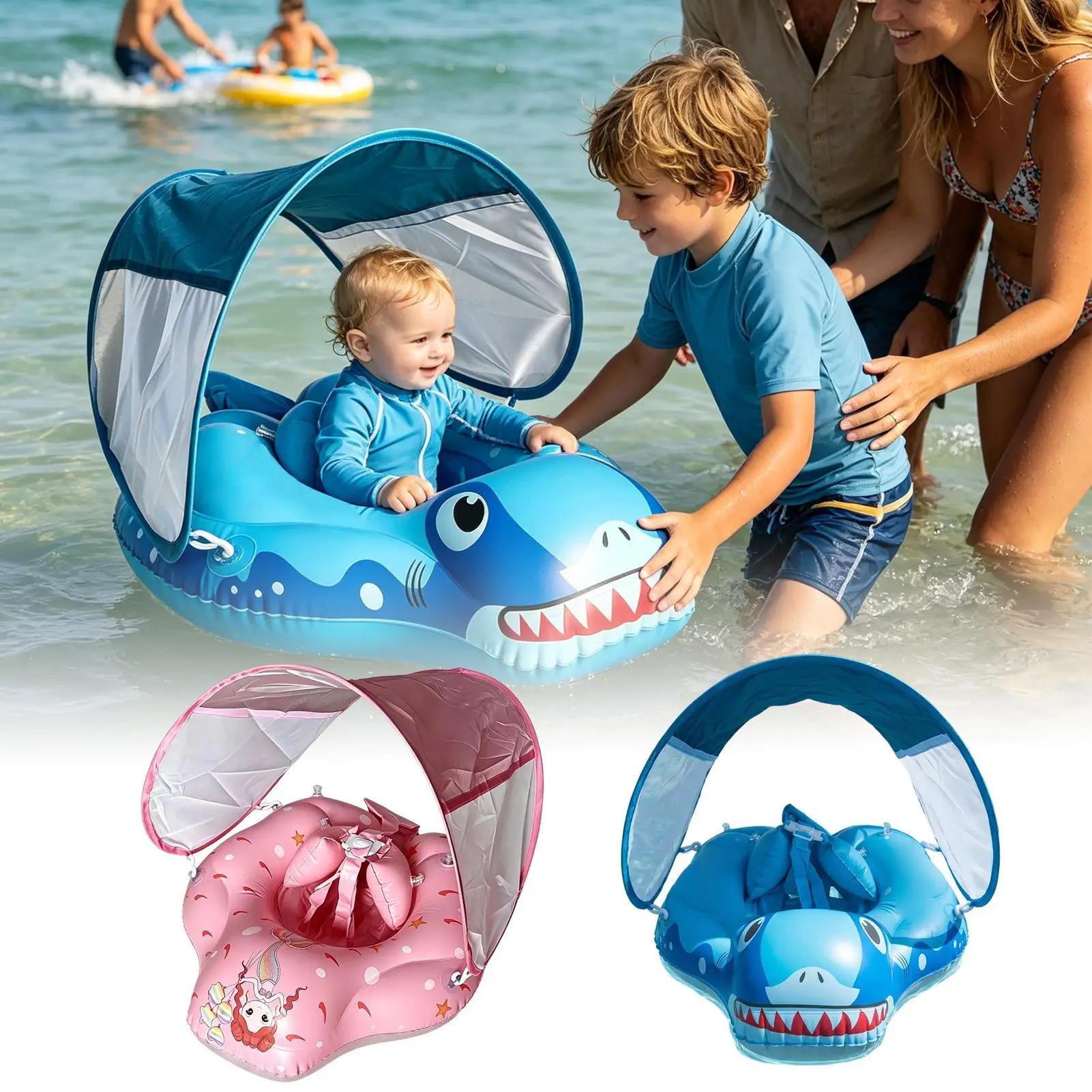 Children's Swim Rings Anti Tip Sunshade Toys Chair with UPF50 Canopy Kids Inner Tubes for Pool for Beach Party Summer Lake River