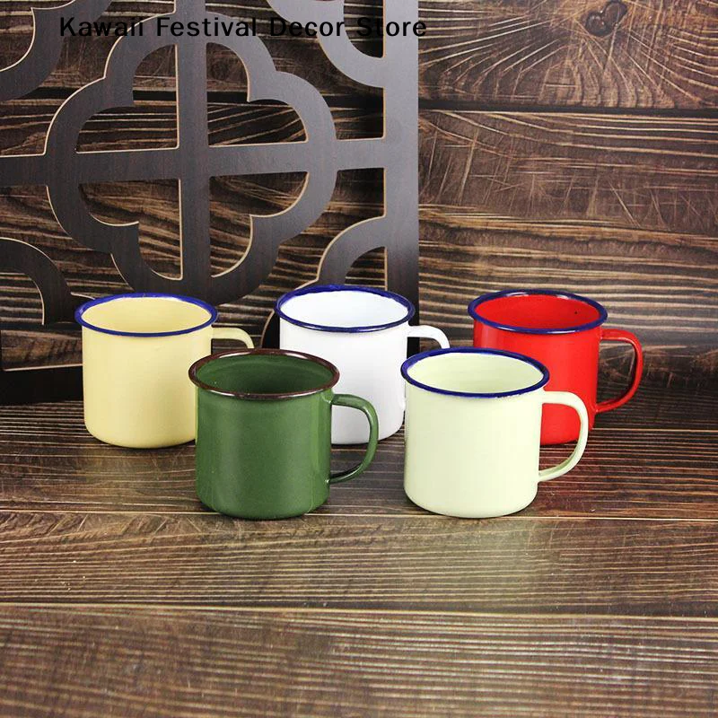 【K】Retro Old-fashioned Enamel Drinking Mugs Multiple Color Food-grade 240ml Drinking Cup For Home Camping Office Use