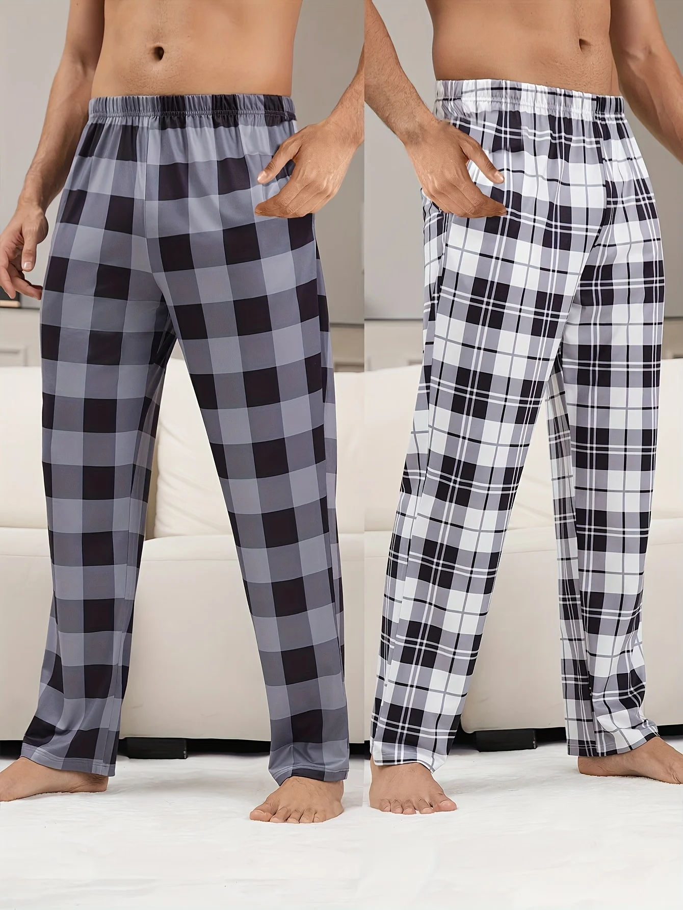 1PCS Spring/summer Men's Women's Plaid Print Loungewear Pajama Pants Casual Style Long Trousers Home Pants