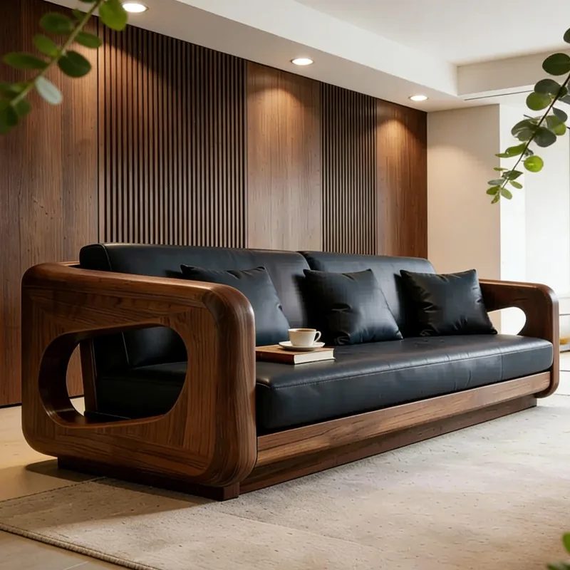 

Classic New Chinese Style Solid Wood Living Room Sofas Aesthetics 3 Seater Armchairs Design Sofa Living Room High-end Furniture