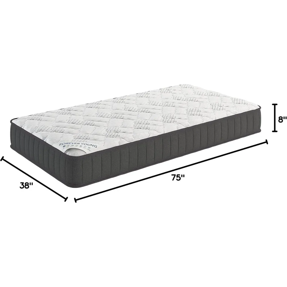 

Twin 9"Hybrid Mattress Rock Hard Feel Made in USA Individually Pocketed Coils & CertiPUR-US Foam Fiberglass-Free Bed in a Box