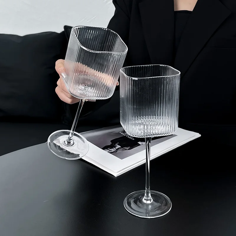 

Square Vertical Stripe Leadless Glass Champagne Goblet Red Wine And Cocktail Liqueur Glass for Household Parties And Bars