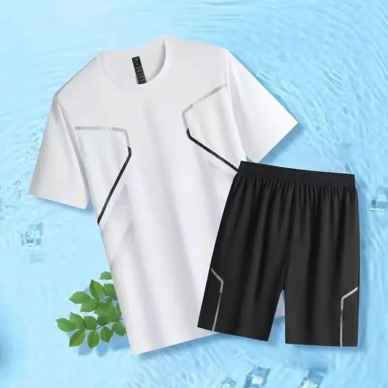 Conjunto de camiseta e shorts respirável masculino e feminino, camiseta casual de corrida, terno esportivo estampado na moda, verão, novo