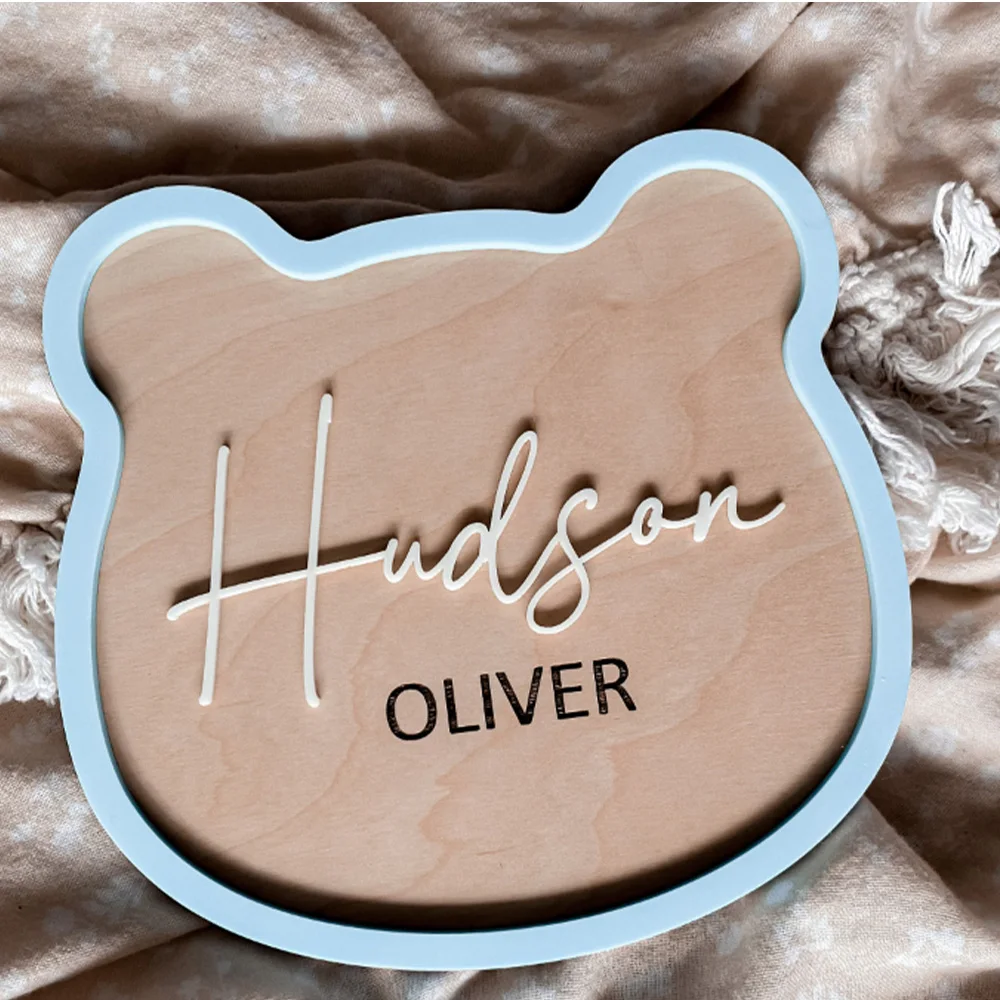 Baby name announcement sign baby bear shaped PennyNCoCollections image 5