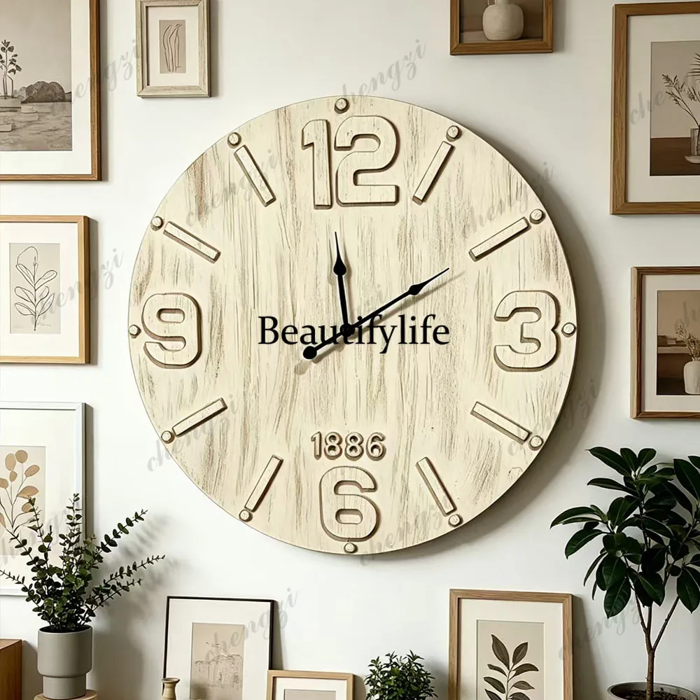 Nordic simple wooden wall clock living room bedroom large dial three-dimensional digital decorative clock