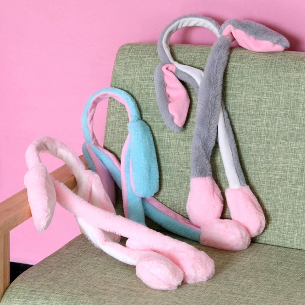 

Bunny Ear Headband Pink White Animal Ears Hairband Girl Headwear Moving Rabbit Photo Prop Warm Winter Party Cosplay