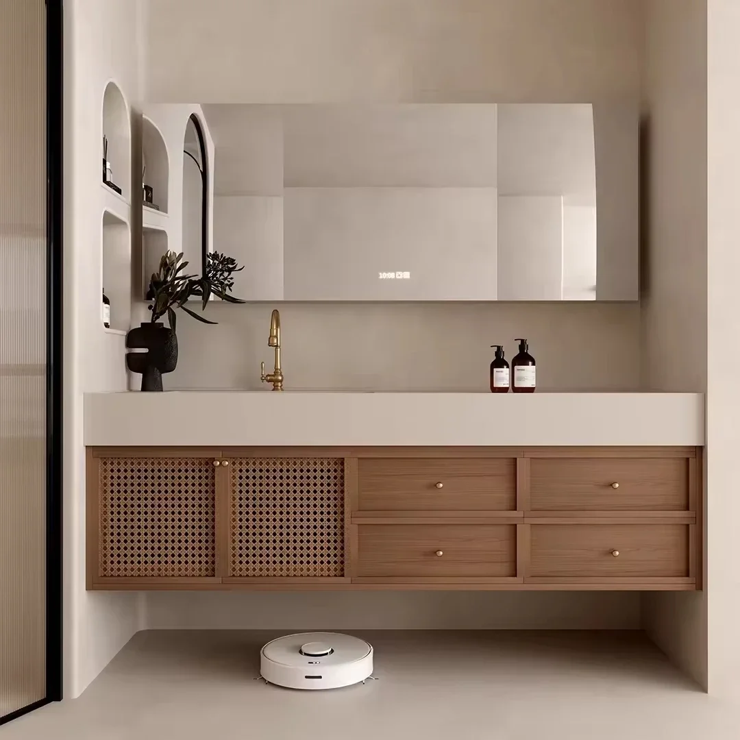 xx-Luxury Classic European Antique Style Brown Solid Wood Bathroom Vanities Waterproof Bathroom Storage Cabinets