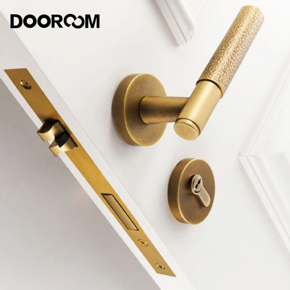 Imagem -03 - Dooroom-latão Hammered Door Lock Polido Handle Quarto Indoor Hidden Único Bloqueio Interior Alavanca de Madeira do Banheiro Novo