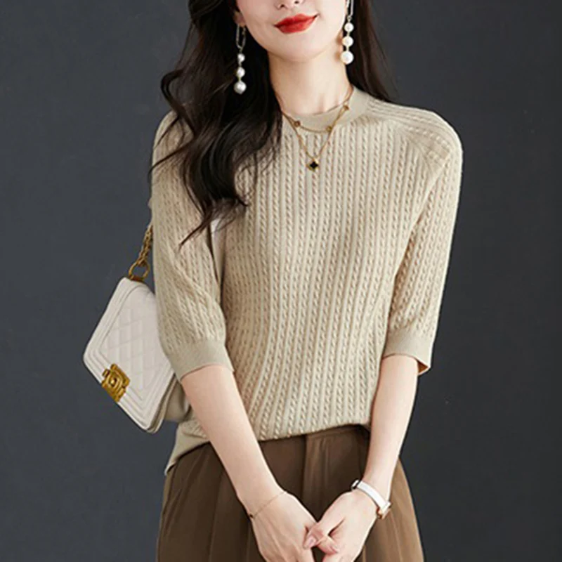 

Summer New Short Sleeve Women Sweaters O Neck Pullover Knitted Sweater Casual womens Clothes Solid Tshirts Pullovers Knit Tops