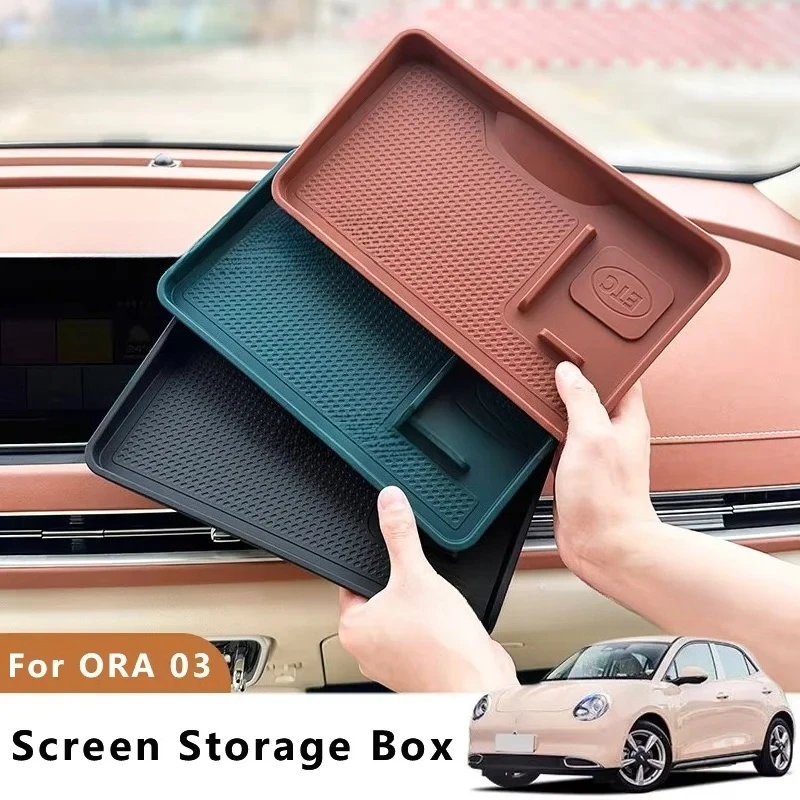 For ORA 03 Good Cat Funky Cat Screen Back Dashboard Storage Tray Soft Silicone Hidden Organizer Interior Accessories
