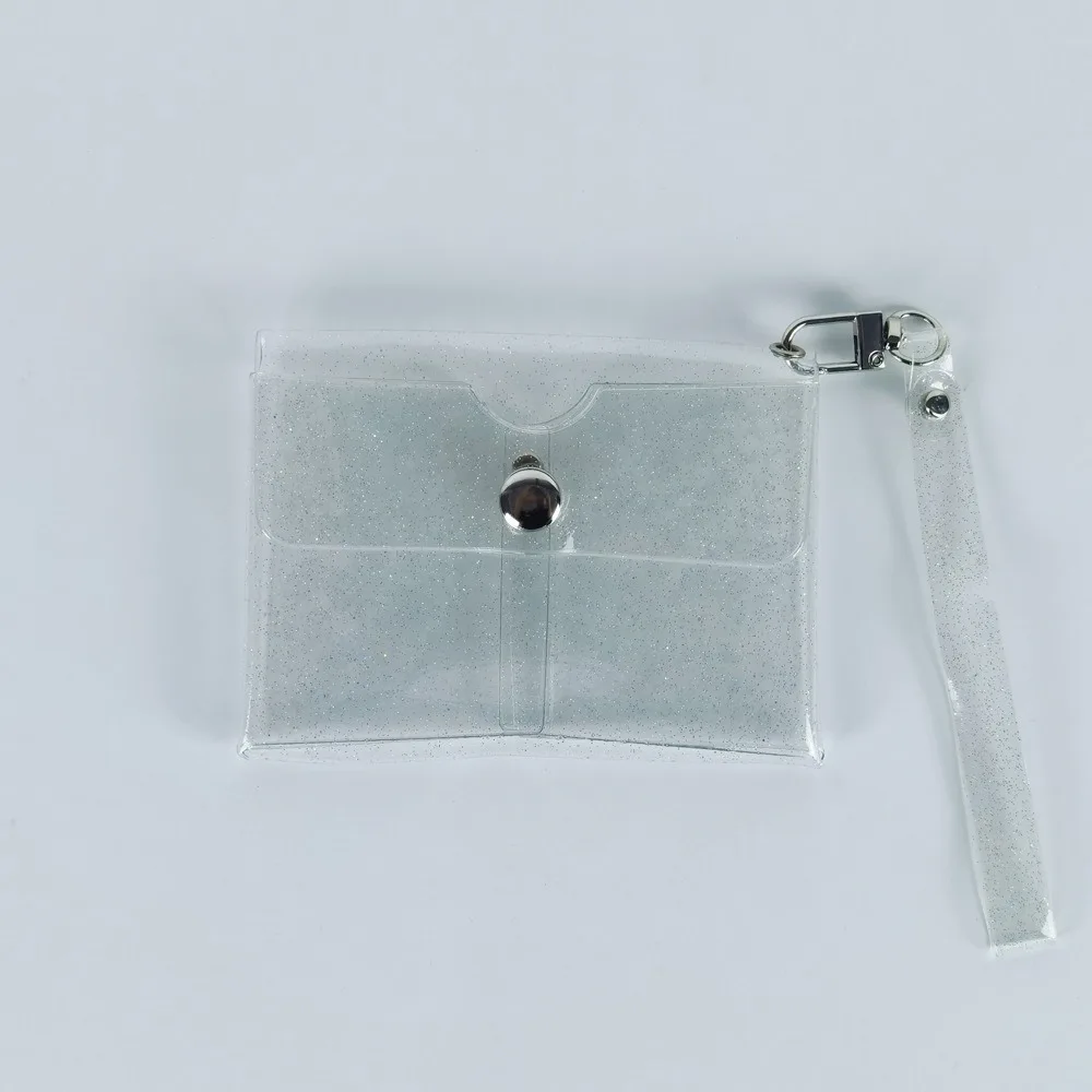 Portable PVC Coin Purse Double-layer Transparent Key Card Holder Colorful with Wrist Strap Earphone Storage Bag