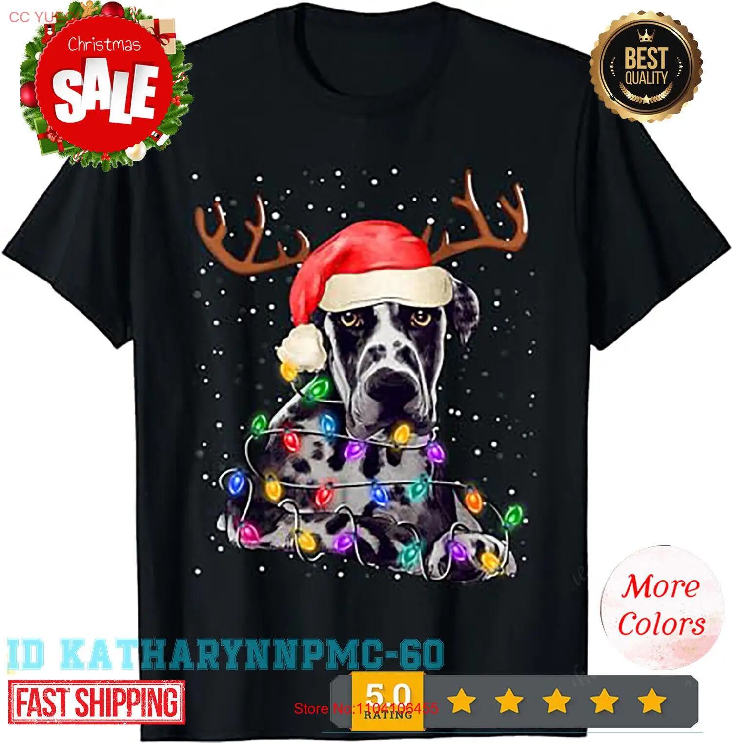 

Great Dane Christmas Tree Light Pajama Dog Lover Xmas T-Shirt.