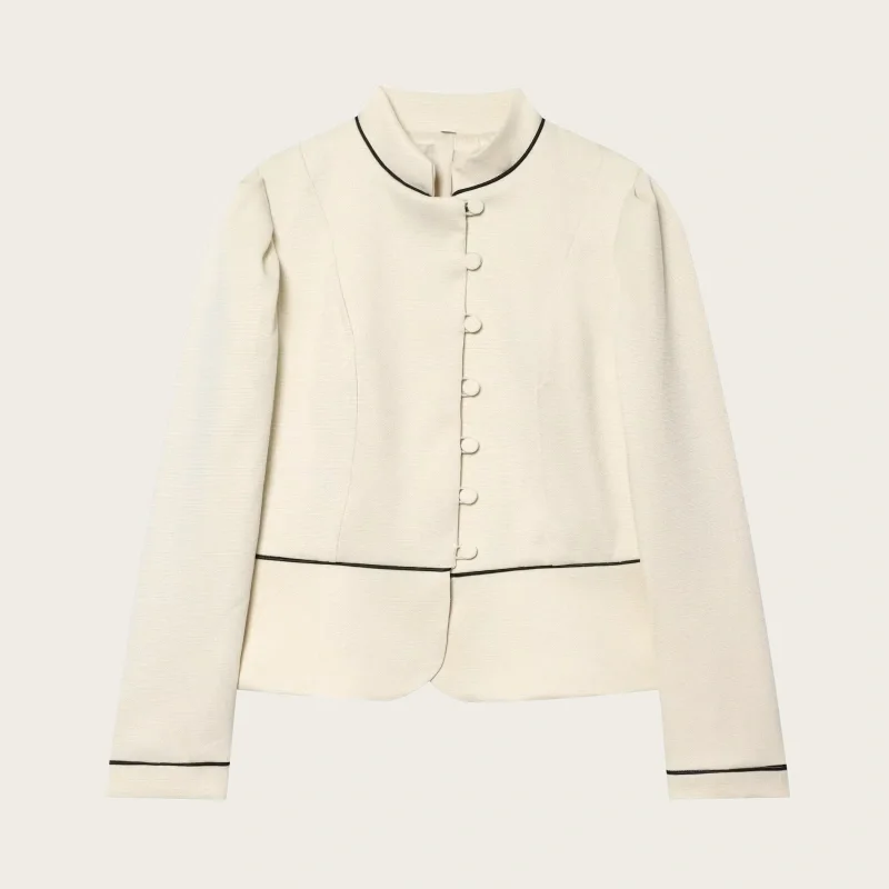 2026 Women's Autumn Slim Fit Long Sleeve Stand Collar Color Block Trim Suit Jacket New Arrival Commute Style Short Outerwear