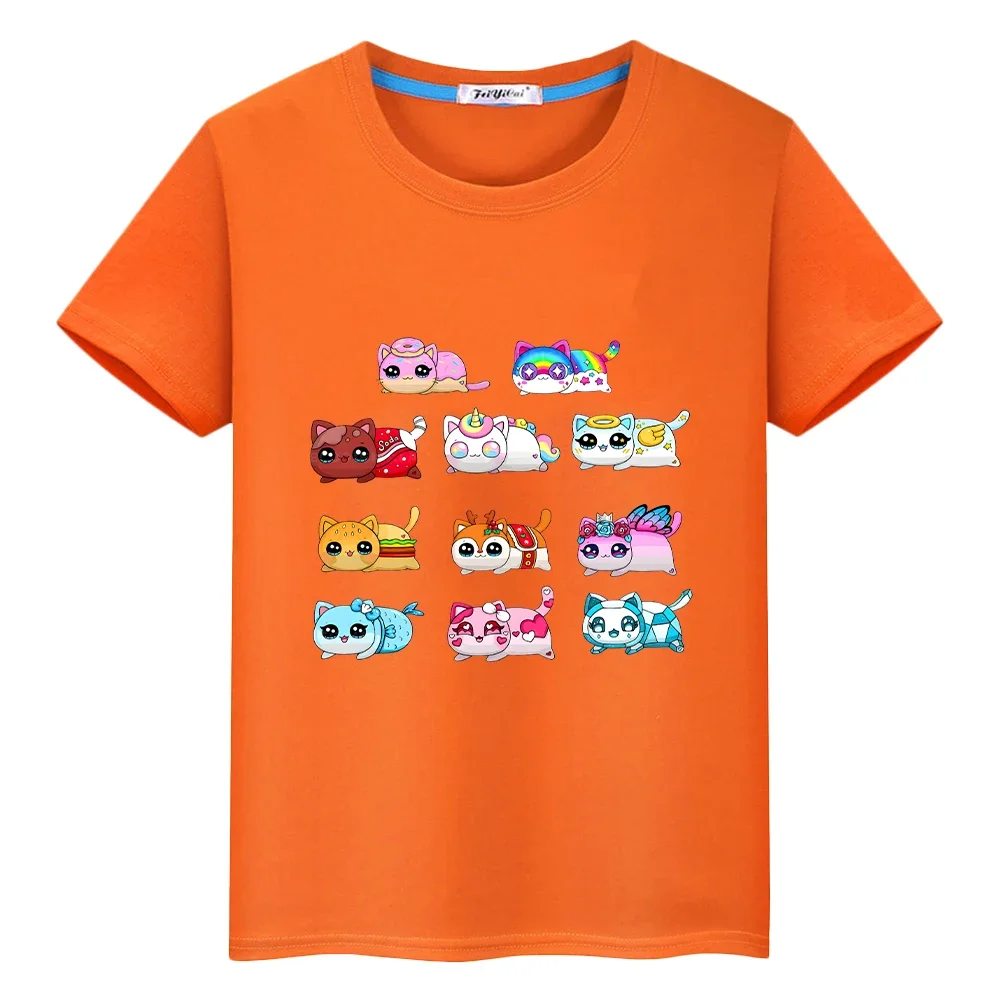 Aphmau Squad Cat Print 100% Baumwolle T-Shirt für Kinder Junge 10 Jahre y2k einteilige Tops Anime Short Pride T-Shirt Kinder Kleidung Mädchen