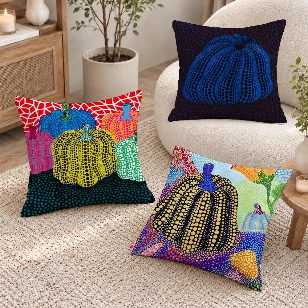Hot Artist Yayoi Kusama Cushion Cover Washable Short Plush Pillowcase, Wrinkle Resistant Cushion Cover for Bedroom Decor Gift