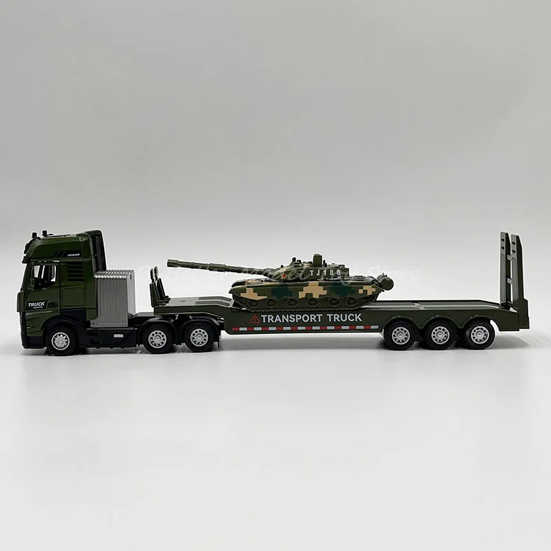 1:50 Diecast Transport Model Toy Tractor and Flatbed Semi-Trailer With Tank Pull Back With Sound & Light Children Gifts