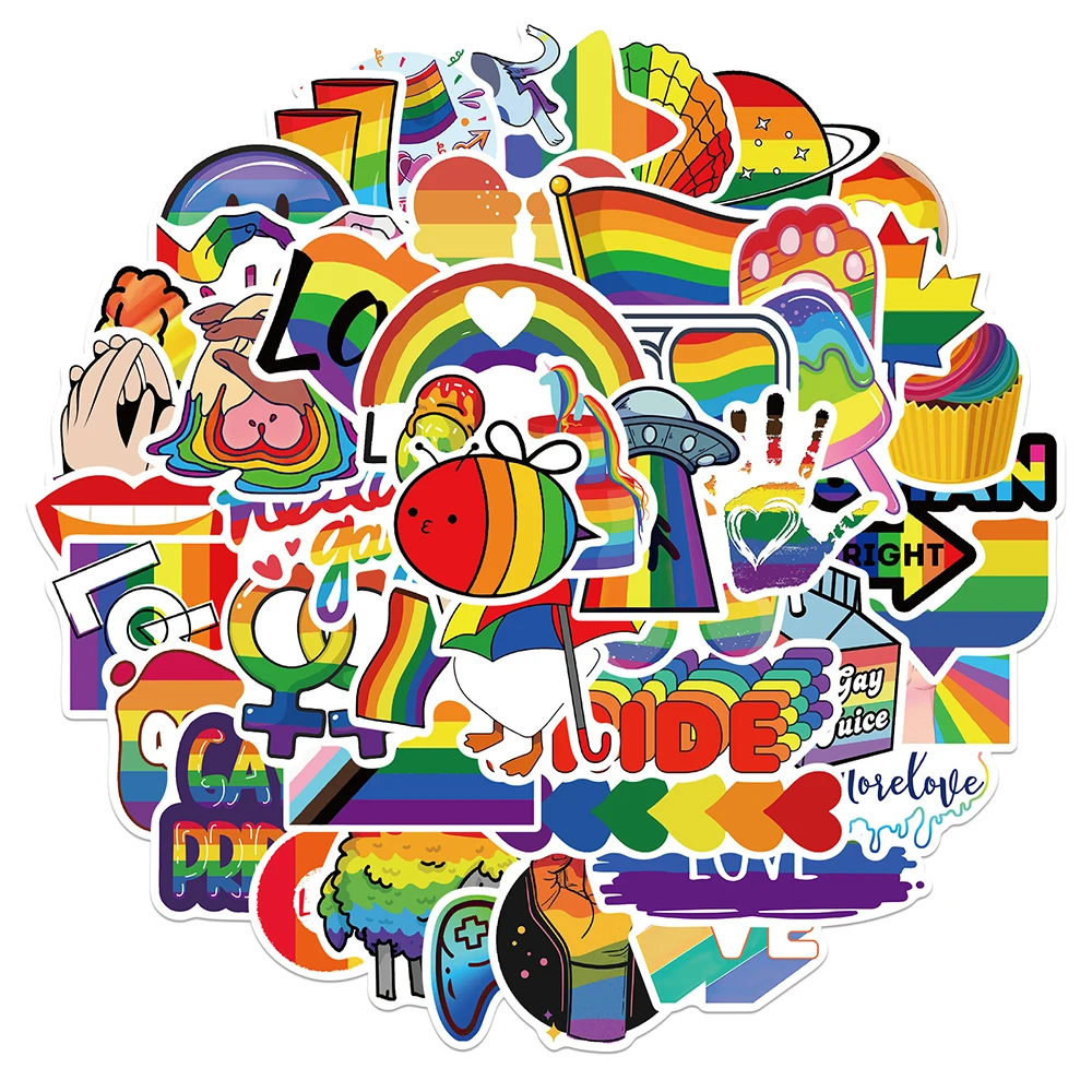 10/30/50/100pcs Colorful LGBT Gay Lesbian Cartoon Stickers Rainbow Pride Parade Graffiti Decals Waterproof DIY Diary Luggage
