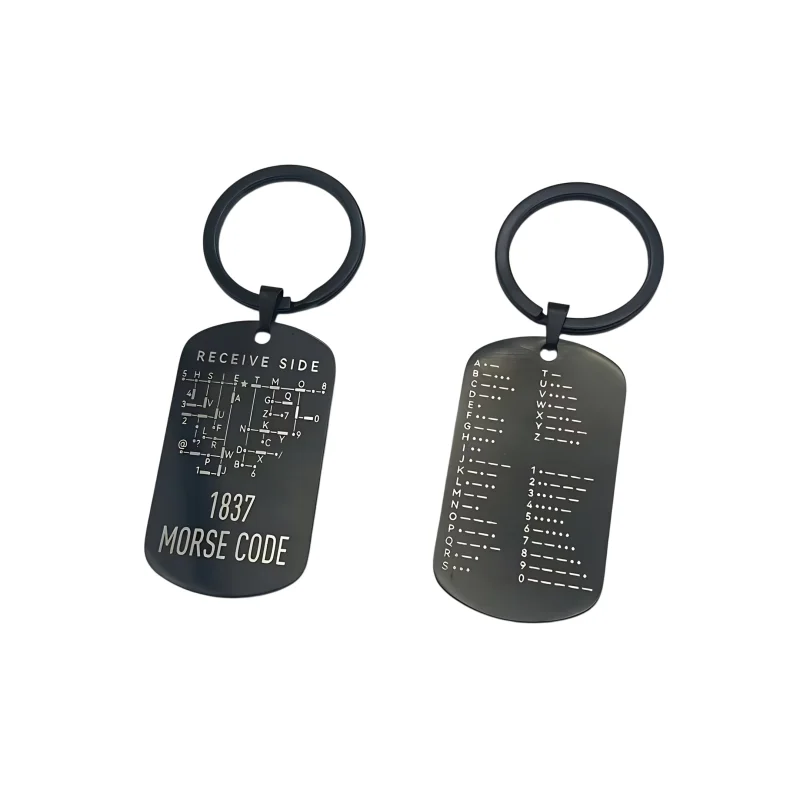 Stainless Steel Morse Code Keychain Double-Sided Alphanumeric Tag Educational Car Pendant Gift for Radio Amateurs Unisex
