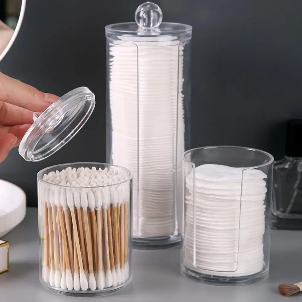 Hygienic Cotton Pad Dispenser Cosmetic Cotton Storage Box Transparent Dustproof Cotton Swab Container with Lid Capacity for Home