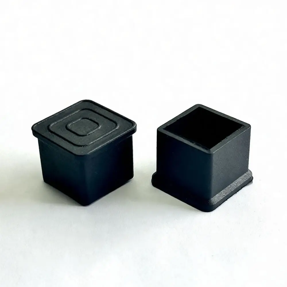 Strong Black PVC Square Leg Caps Anti Vibration Furniture Feet Protectors Durable Pipe End Inserts For Metal Tubing Frames