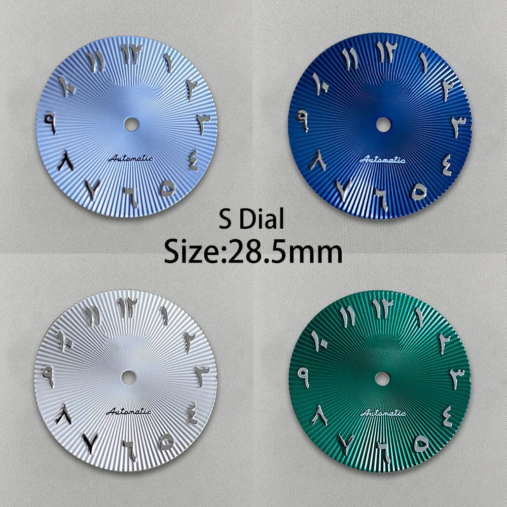 28.5Mm S Wijzerplaat Zilveren Nagel Arabische Alfabet Wijzerplaat Geschikt Voor Gewoon Nh35/Nh36 Automatische Beweging Horloge Accessoires