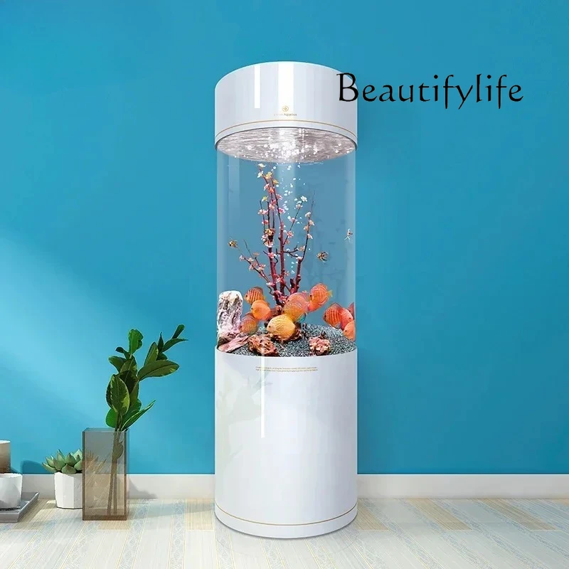 

New Fish Tank Cylinder Small and Medium-Sized Living Room Home Acrylic White Aquarium