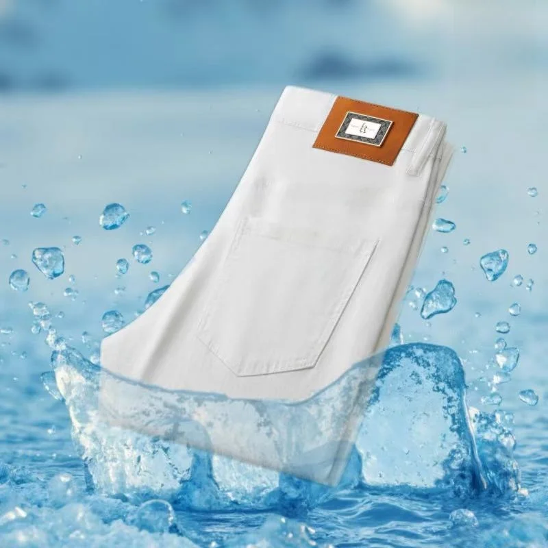 

KLB Men's Slim Fit Faionable Pure Color Tee-Proof Denim Pants Casual Mid-Waist Zipper Closure Breathable Skin-Friendly