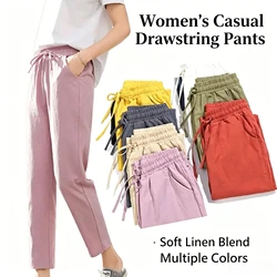 Womens Spring Summer Pants Cotton Linen Solid Elastic waist Candy Colors Harem Trousers Soft high quality for Female ladys S-XXL