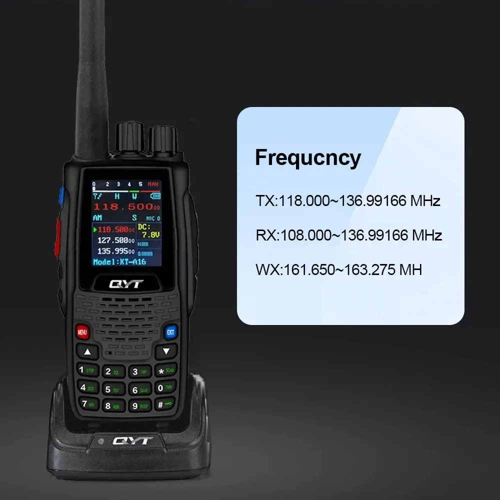 QYT Air Band Transceiver 6W VHF 118-136MHz Walkie Talkie NOAA Weather Color Screen 200 Channels for Aviation Outdoor Use