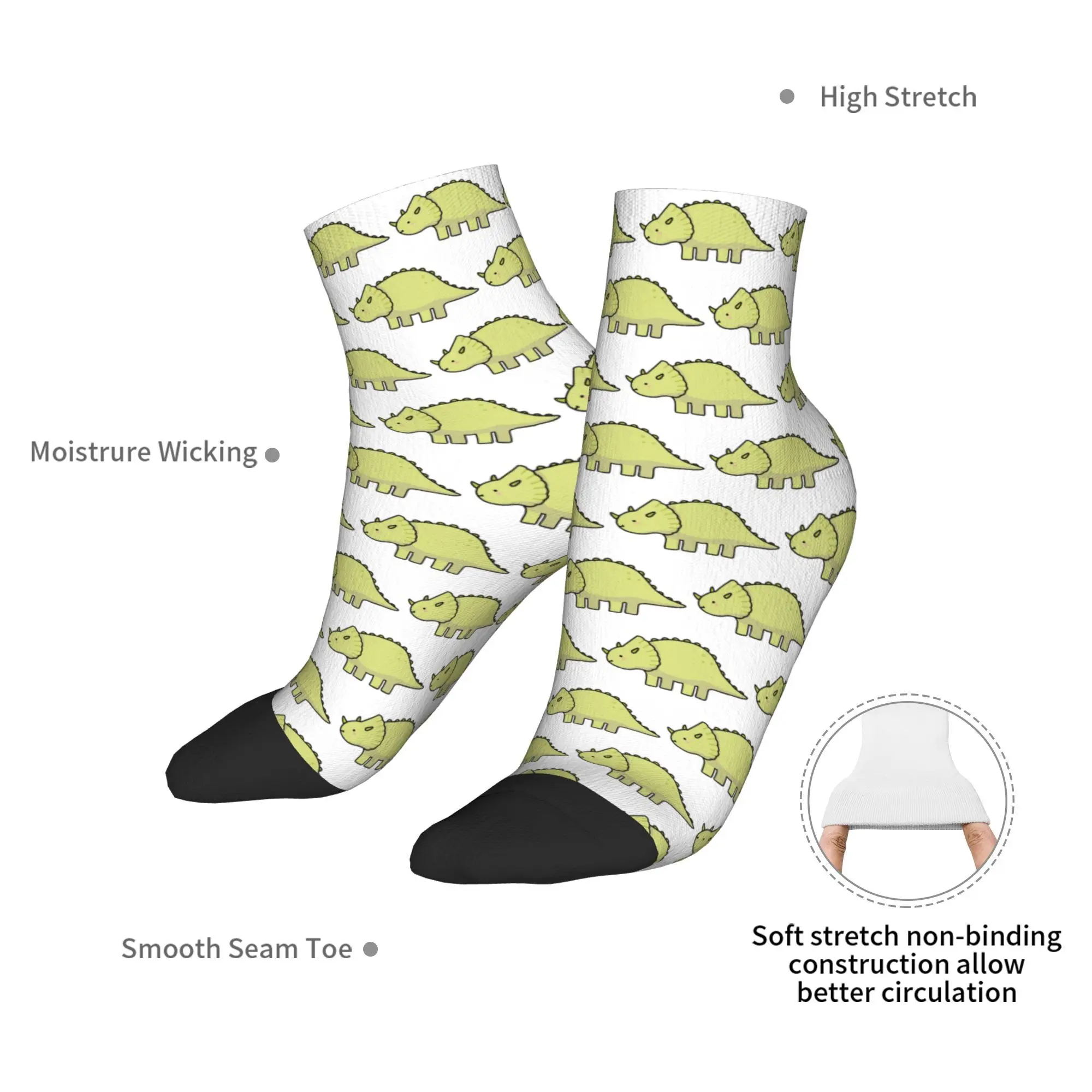 All Seasons Little Dino Triceratops  Illustration Socks Harajuku Sport Middle Tube Socks Soft Hip Hop Stockings for Men Women